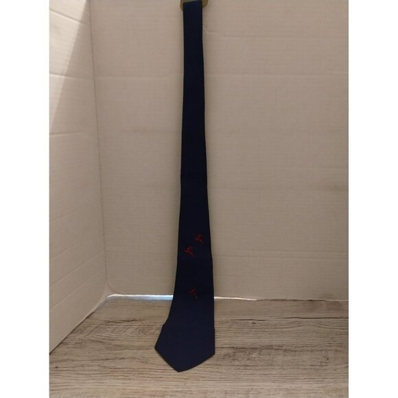 Vintage Superba Navy Tie With Red Stag Embroidery In Bur-Mil Quality - Picture 1 of 3